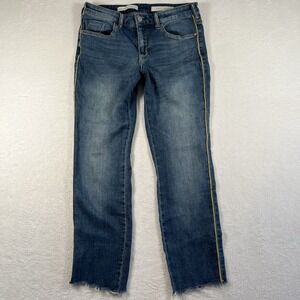 Anthropologie Pilcro  Mid Rise Script Side Stripe Jeans Raw Hem 29 x 26
